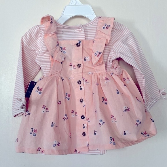 Tahari Corduroy Jumper 2-Piece Set, Peach/Coral Floral, Size 3-6 months - Picture 9 of 10
